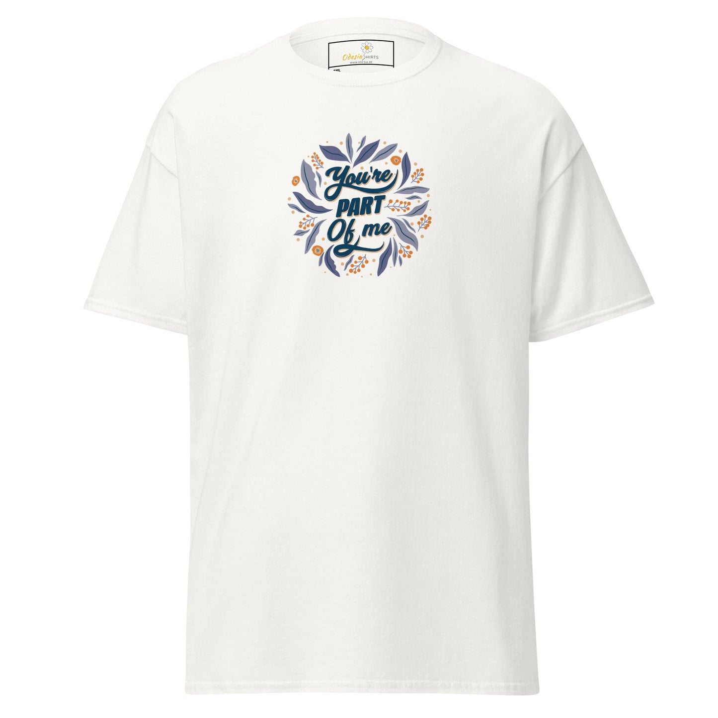 White T-shirt with floral design for men and women in sizes 2XL to 5XL