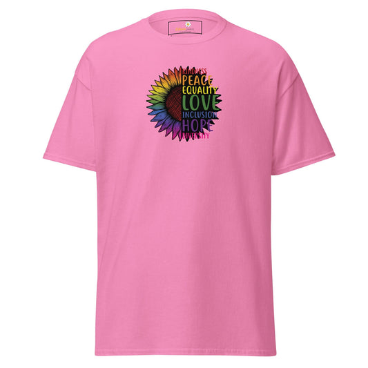 Unisex classic t-shirt - LGBTQ PEACE AND LOVE - REGULAR - Azalea / S