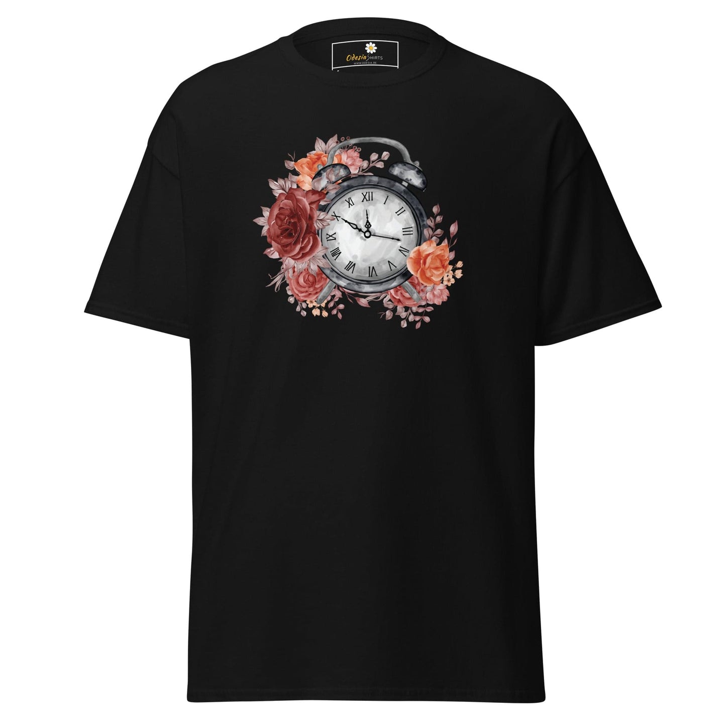 Unisex classic t-shirt - FANTASY CLOCK TIME FLOWERS - REGULAR - Black / S