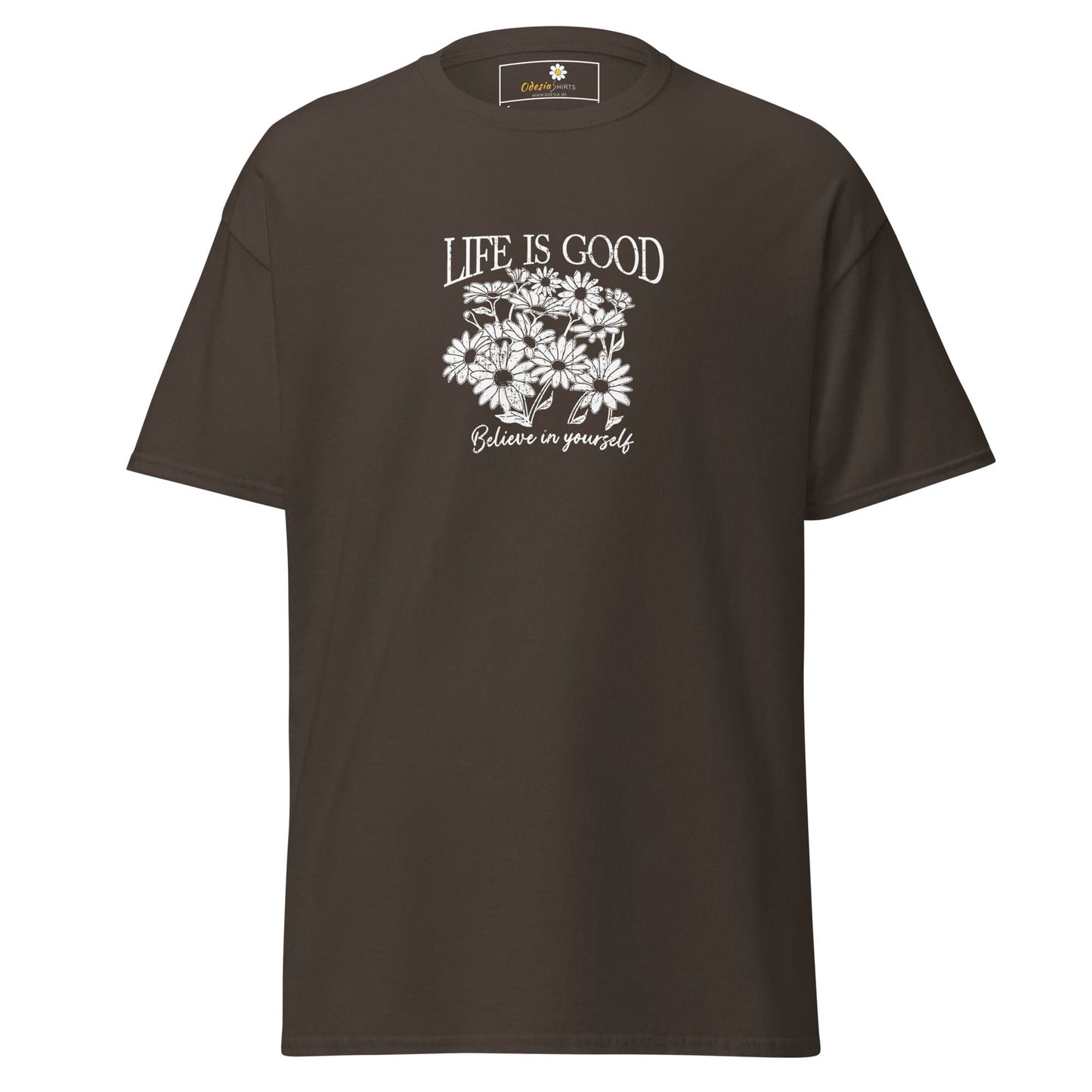 Unisex classic t-shirt - POSITIVE LIFE IS GOOD - REGULAR - Dark Chocolate / S