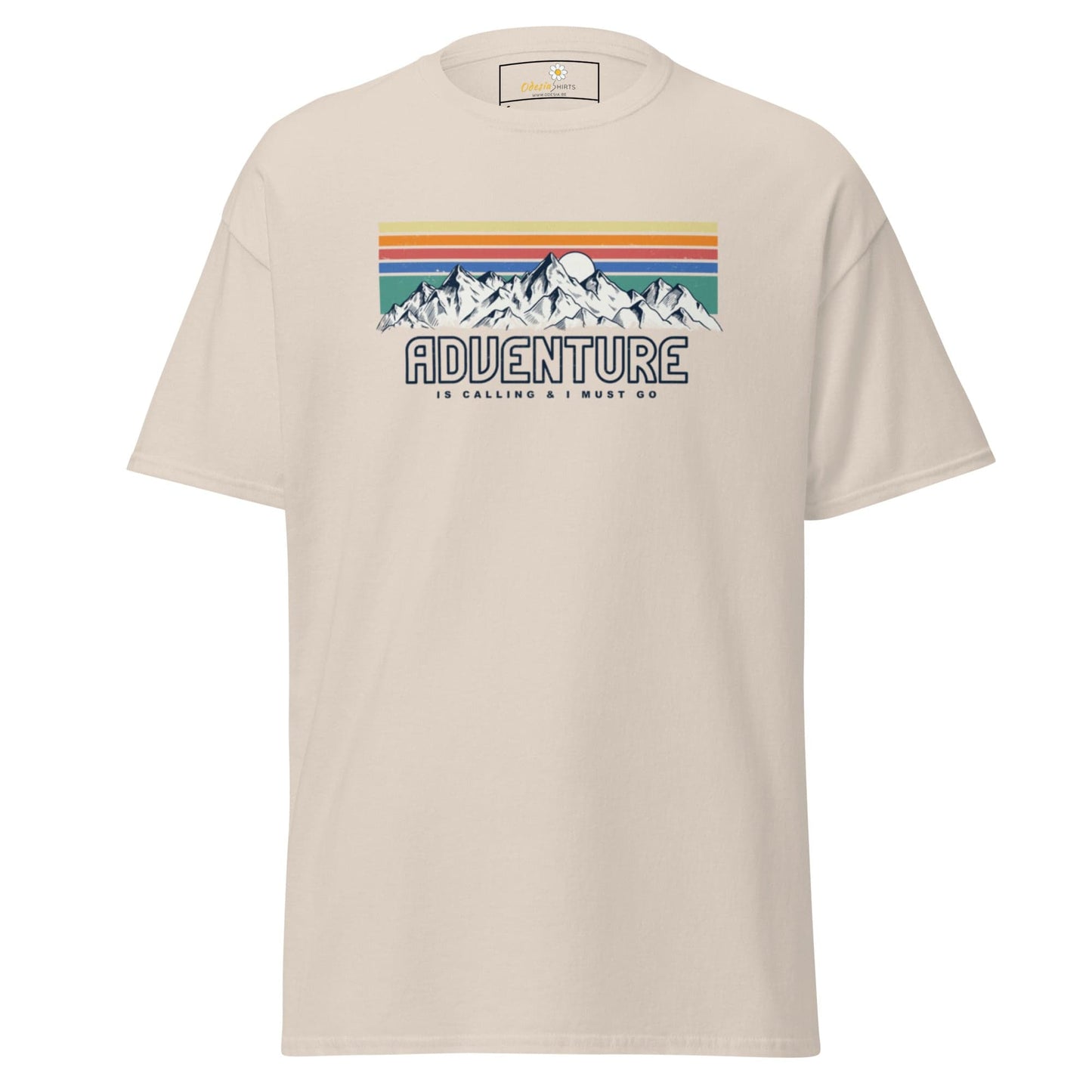 Beige T-shirt with mountain graphic for Men and Women in sizes S to XL
