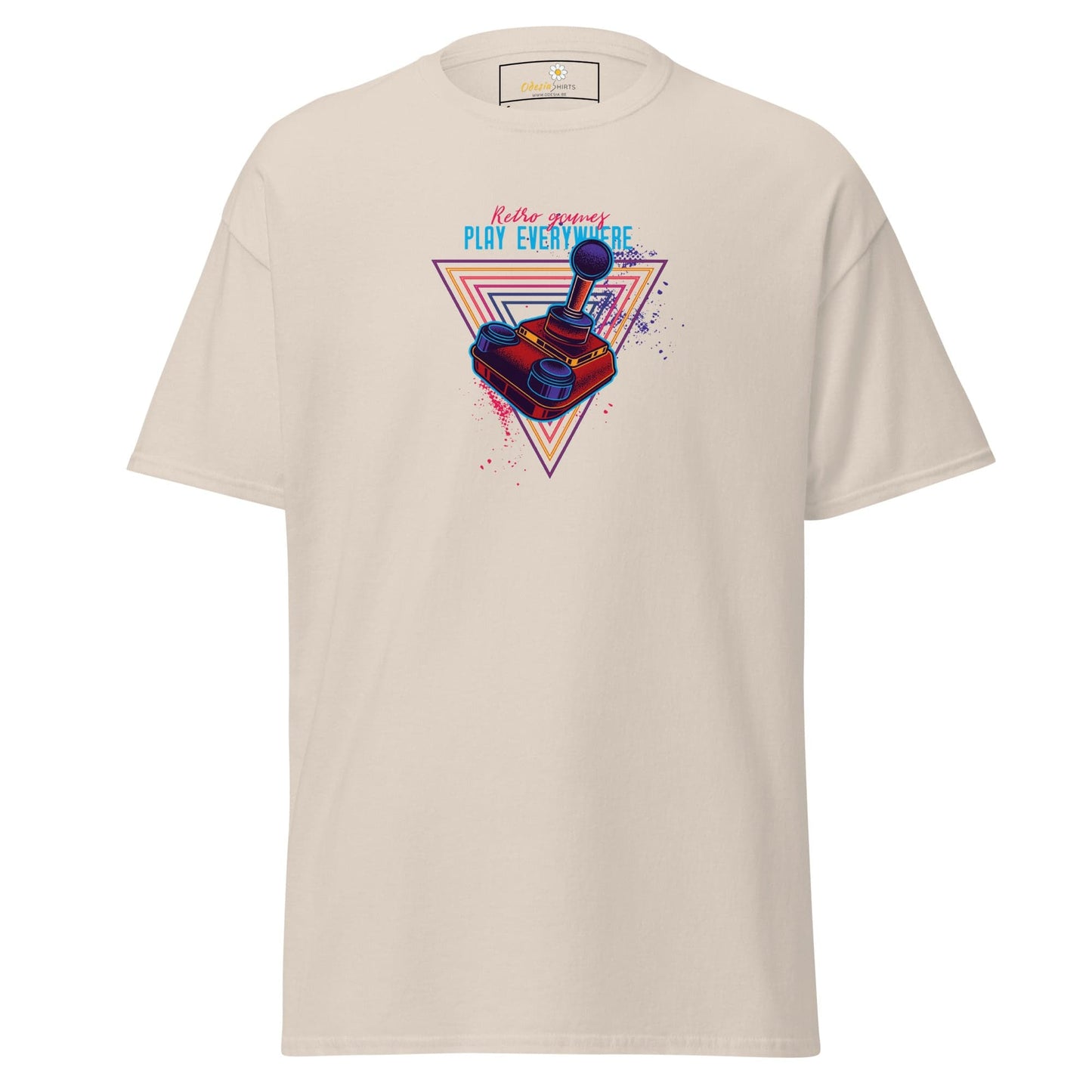 Beige T-shirt with retro gaming design for men and women in sizes S to XL
