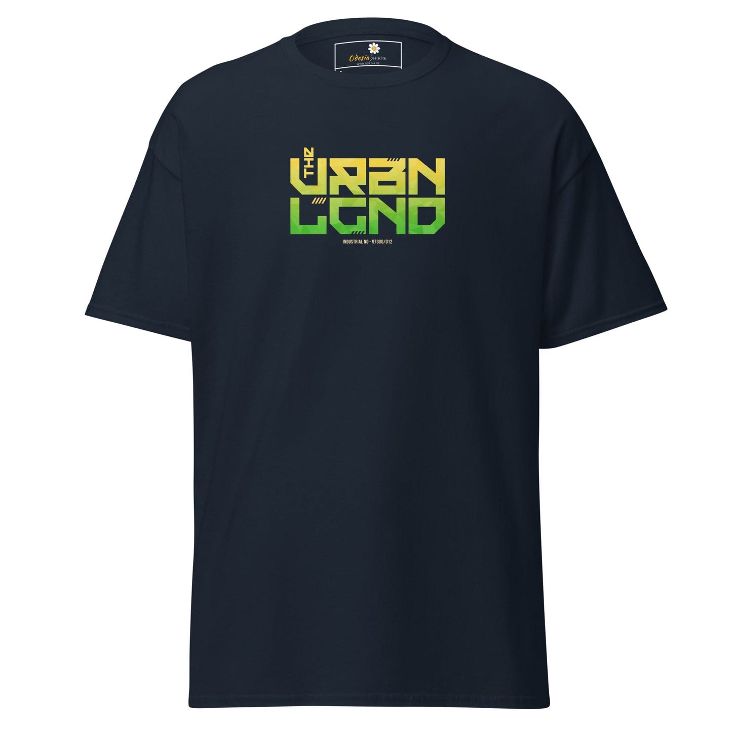 Navy blue t-shirt with graphic design for men and women available in sizes S to XL