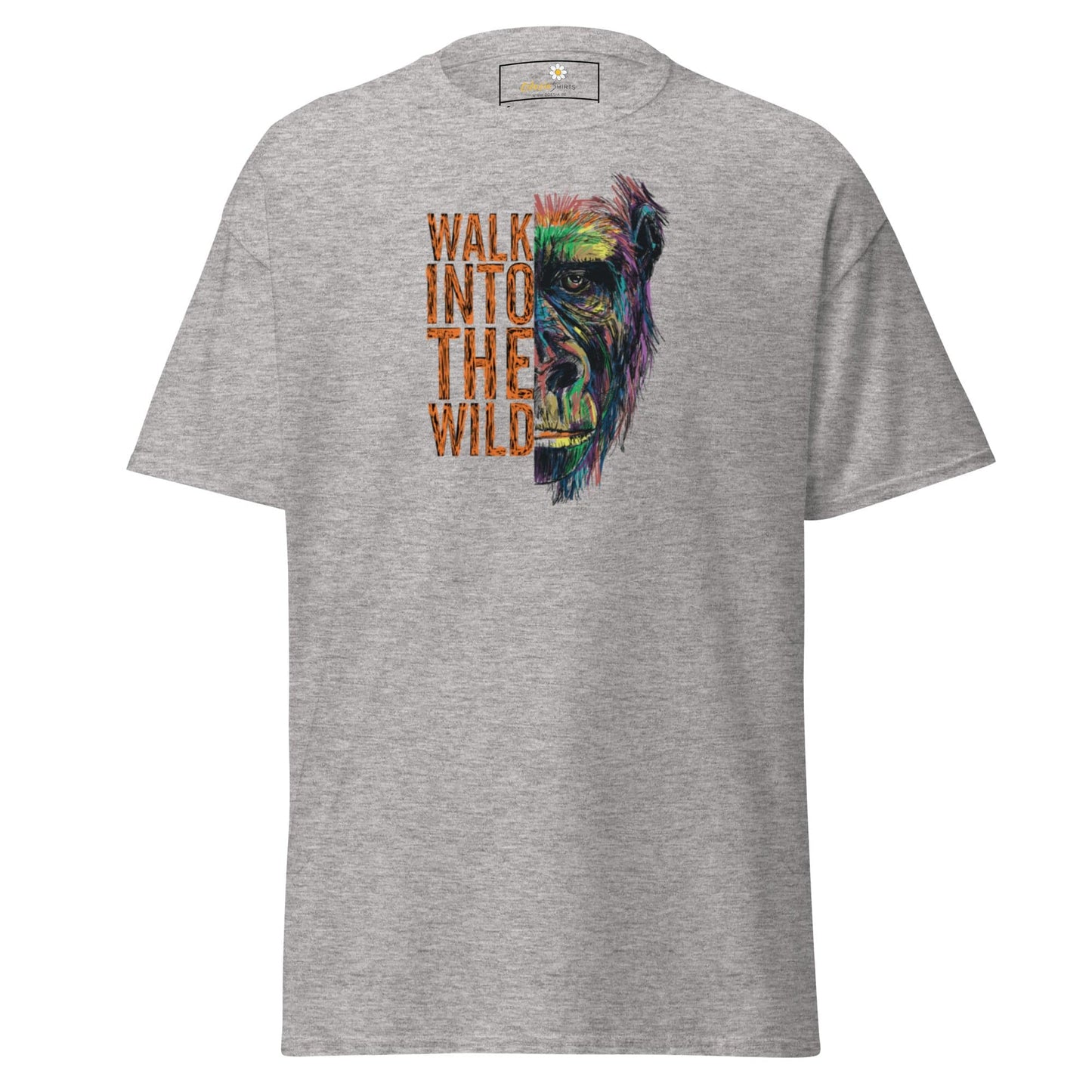 Gray T-shirt with Gorilla graphic displayed in T-SHIRT DESIGN TEE for men and women