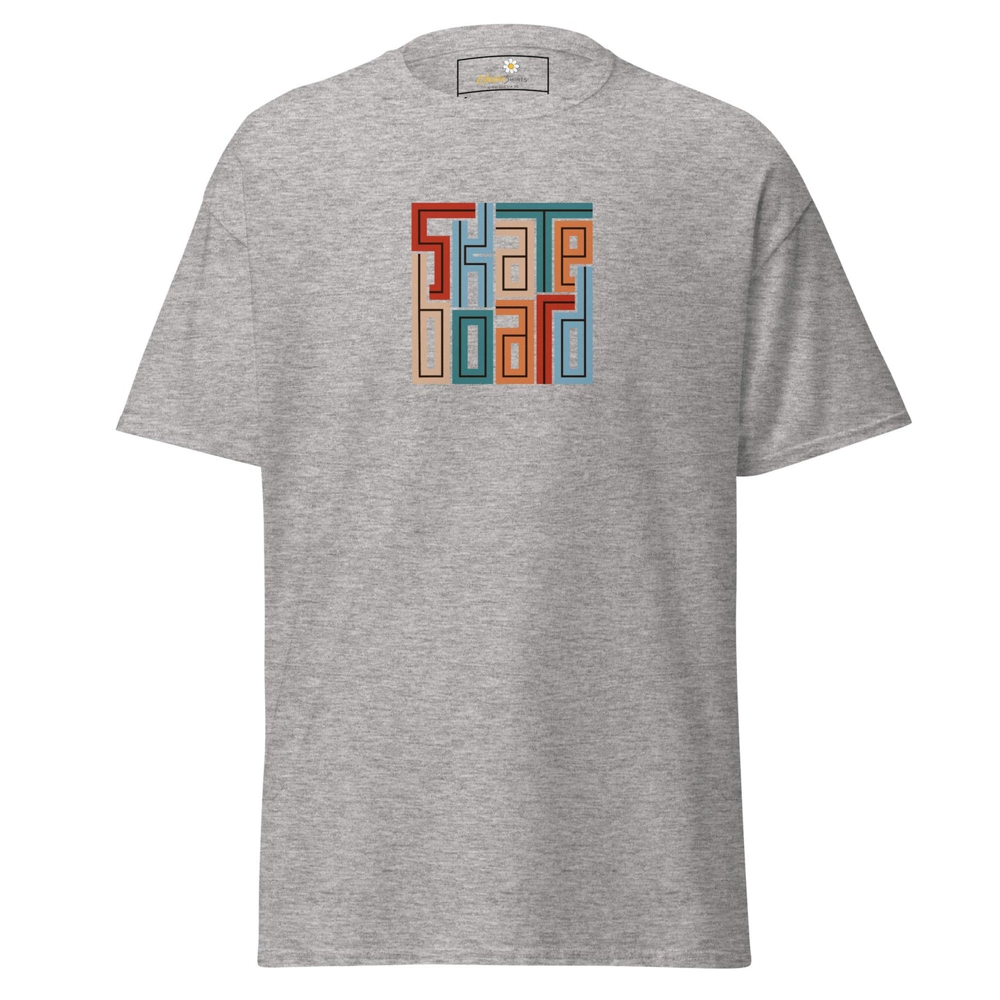 Gray T-shirt with skateboard design for men and women in sizes S to XL