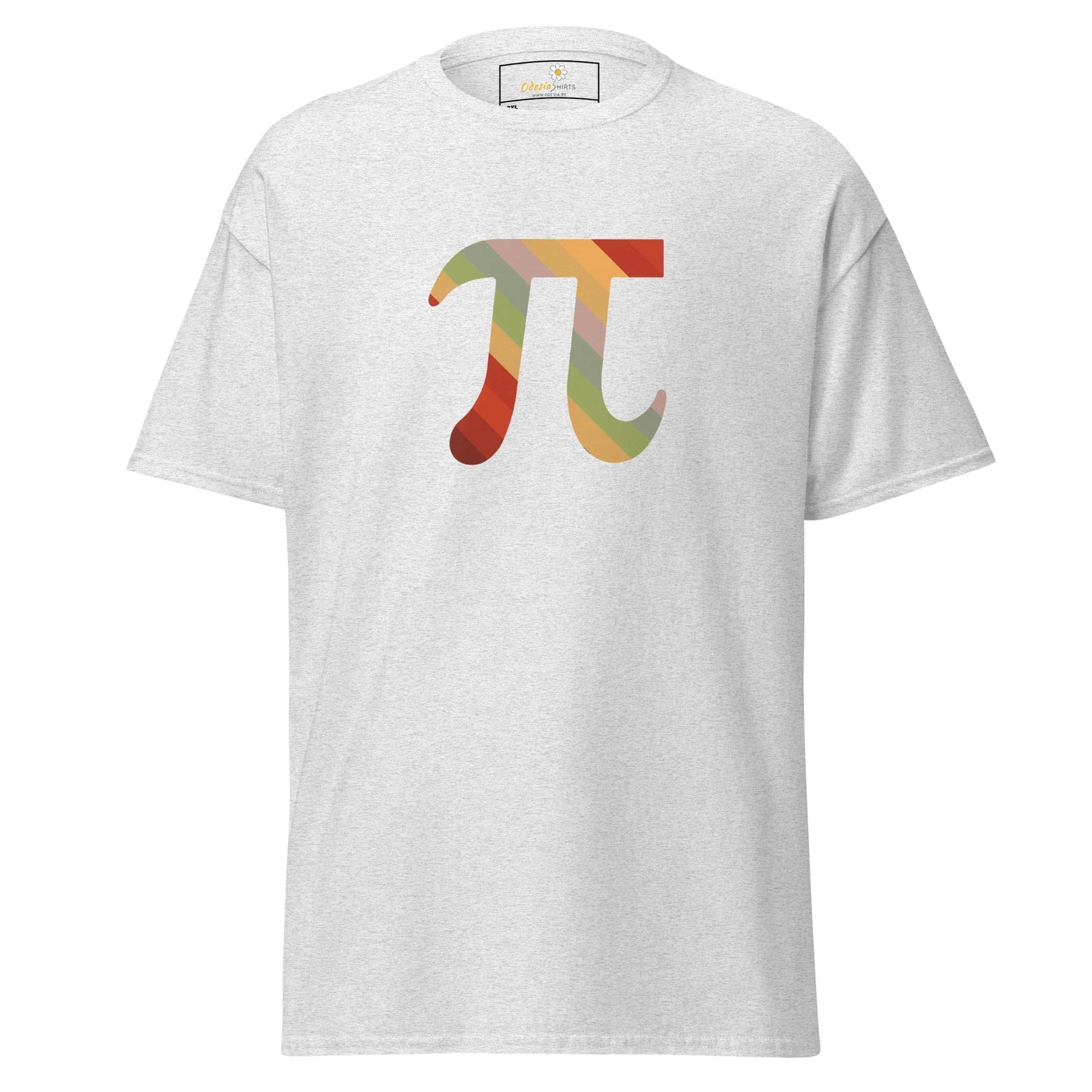 White T-shirt with colorful Pi symbol print for Men and Women in 2XL to 5XL sizes