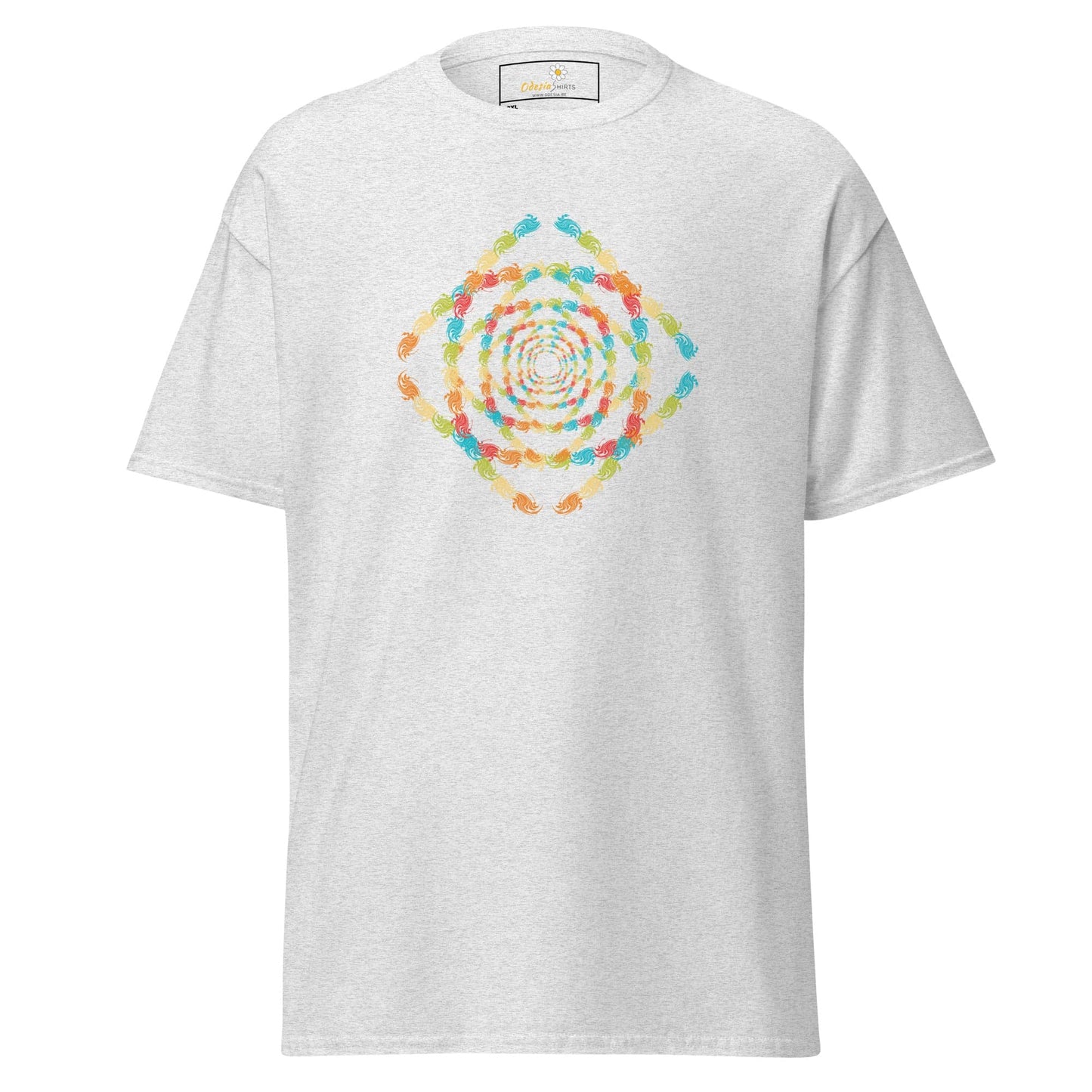 White T-shirt with colorful hand pattern, stylish design for Men and Women in large sizes
