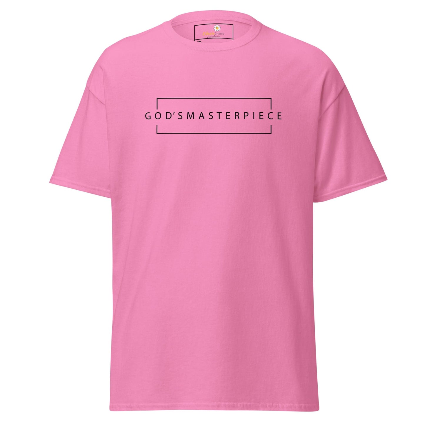 Pink t-shirt with graphic.