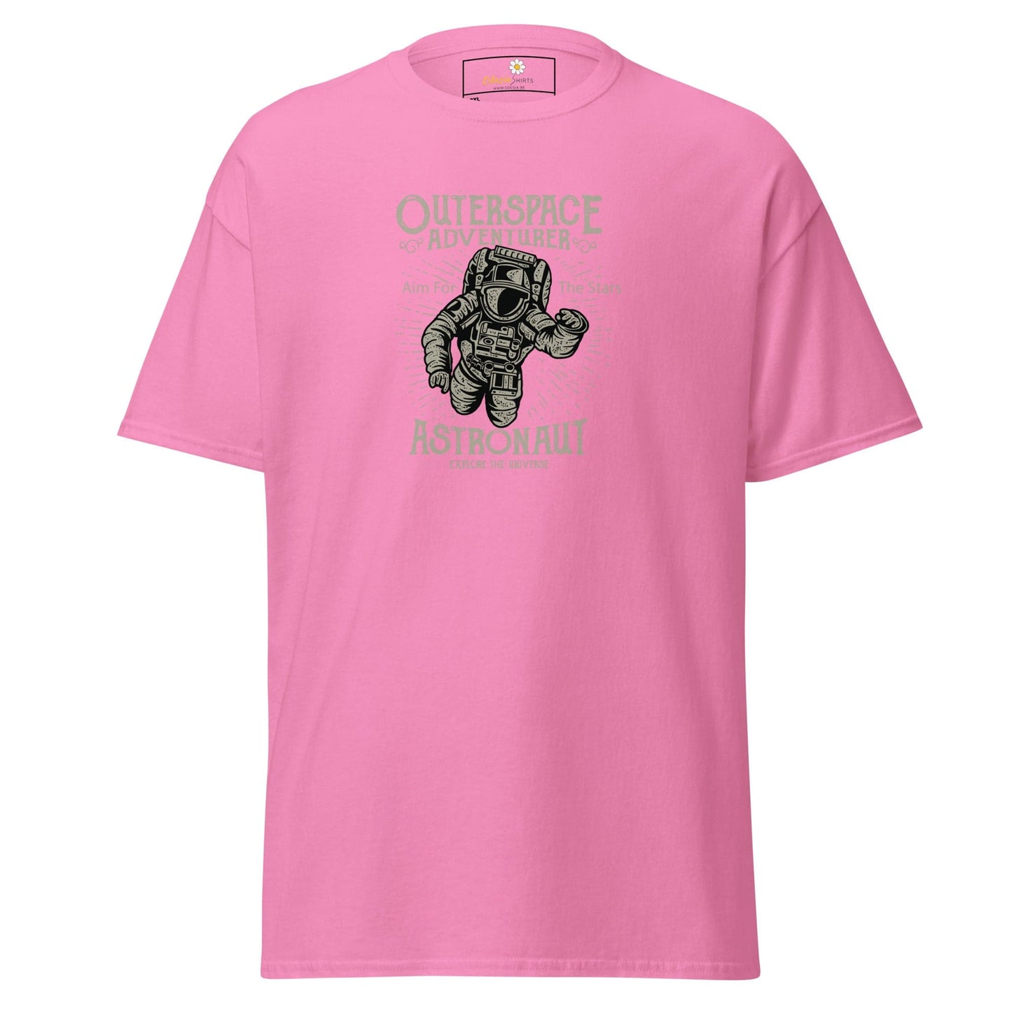 Pink t-shirt with astronaut graphic.