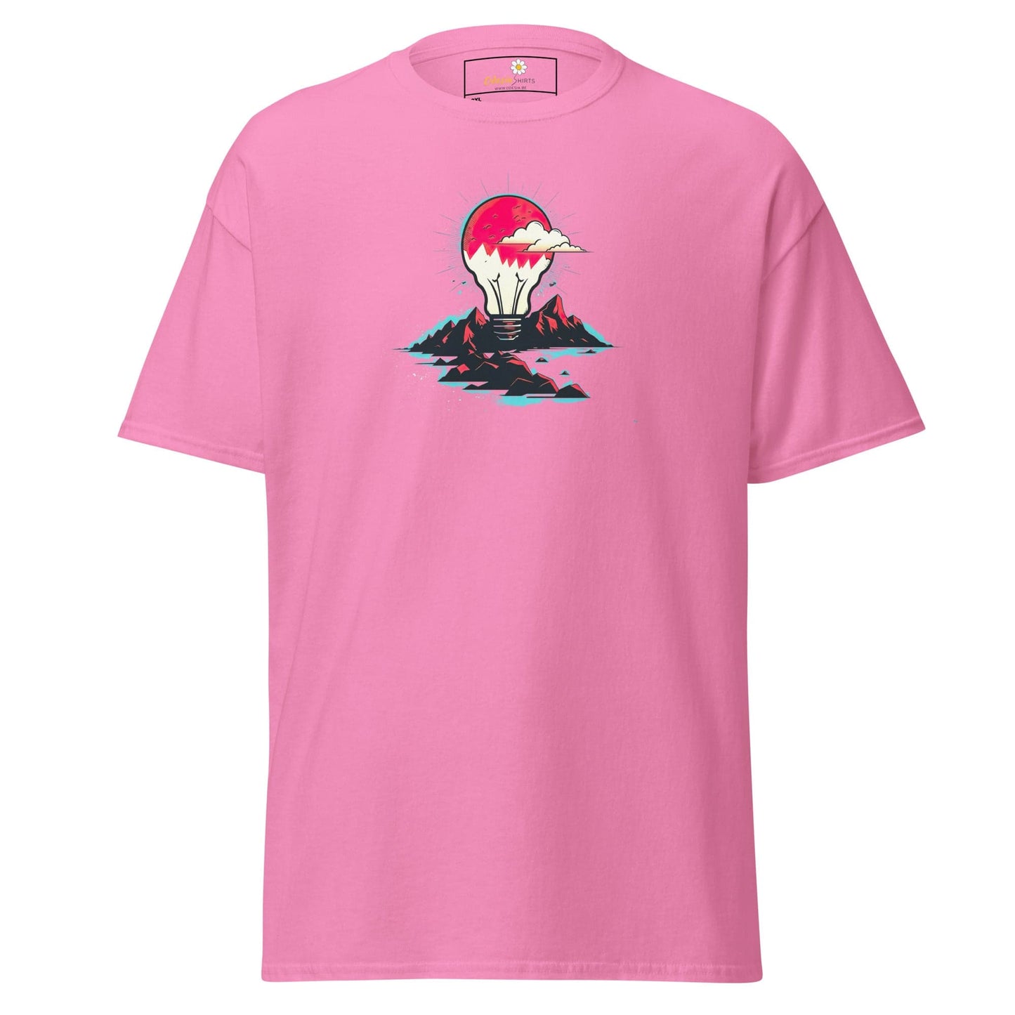 Pink T-shirt with a lightbulb design, suitable for Men and Women sizes 2XL to 5XL