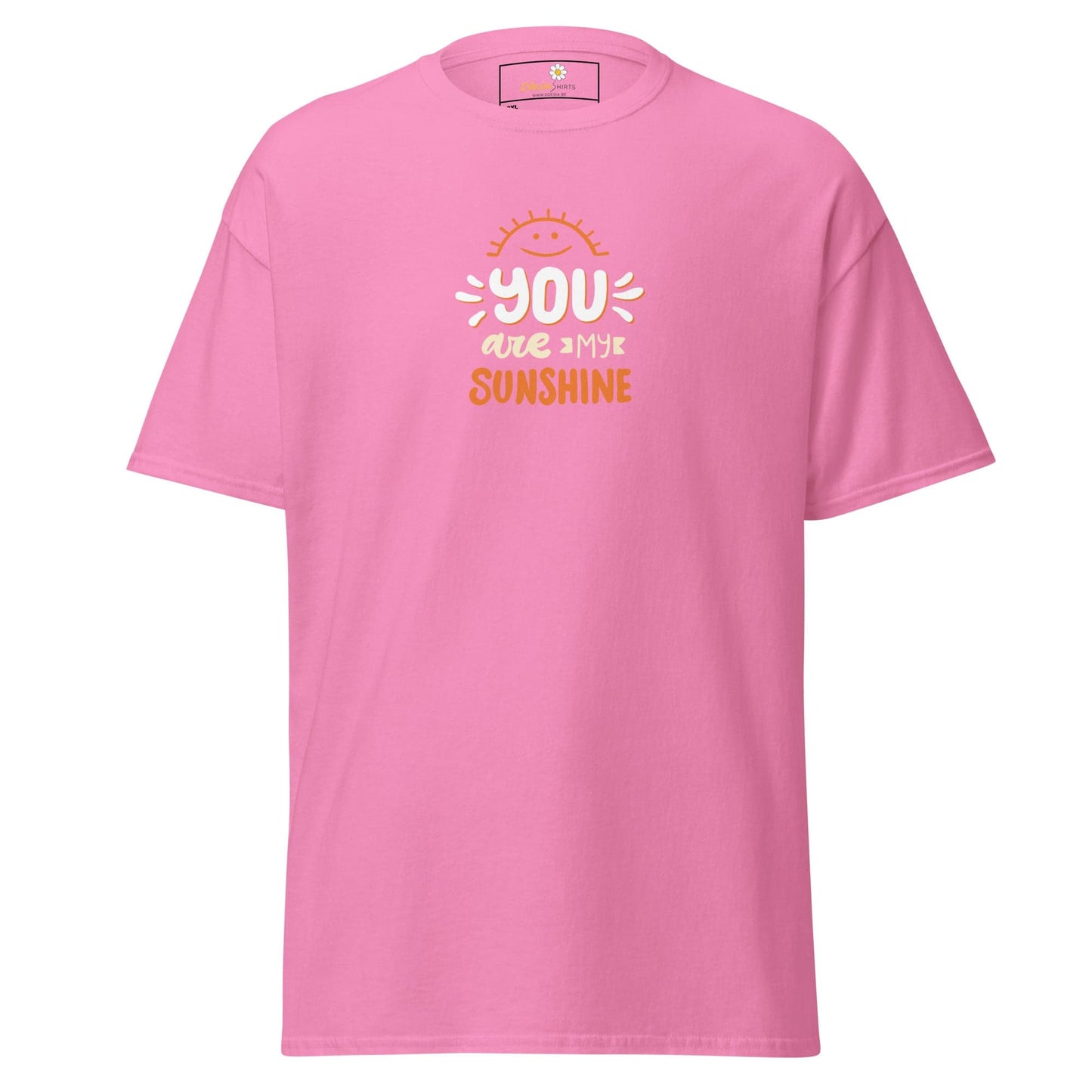 Pink T-shirt with sunshine graphic from T-SHIRT DESIGN TEE for Men and Women size 2XL-5XL
