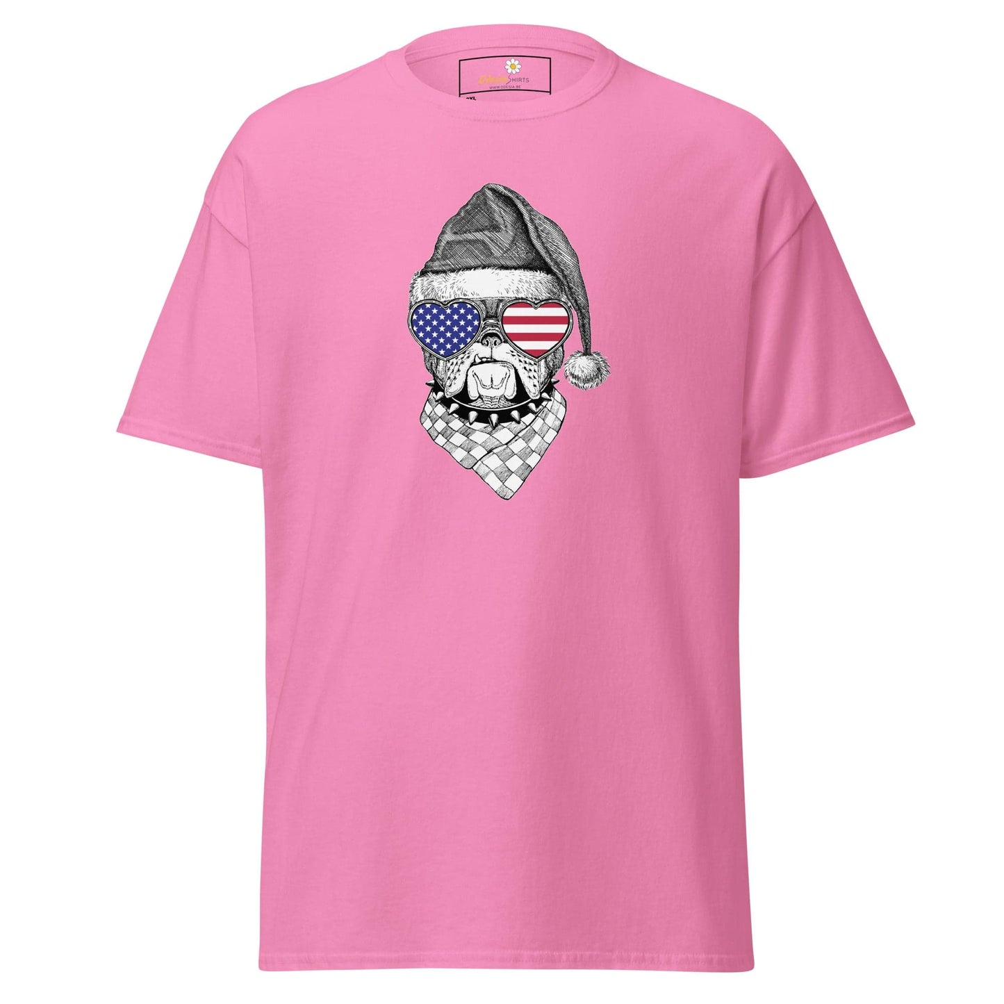 Pink T-shirt with dog graphic available in men and women sizes from 2XL to 5XL