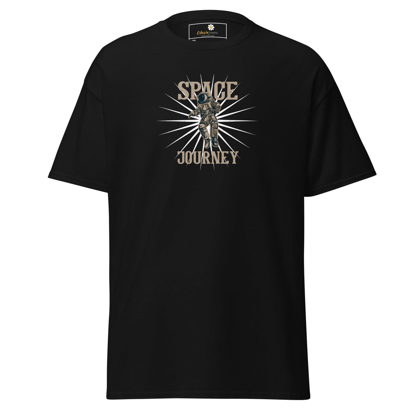 Black t-shirt with space-themed graphic from T-SHIRT DESIGN TEE for men and women in plus sizes