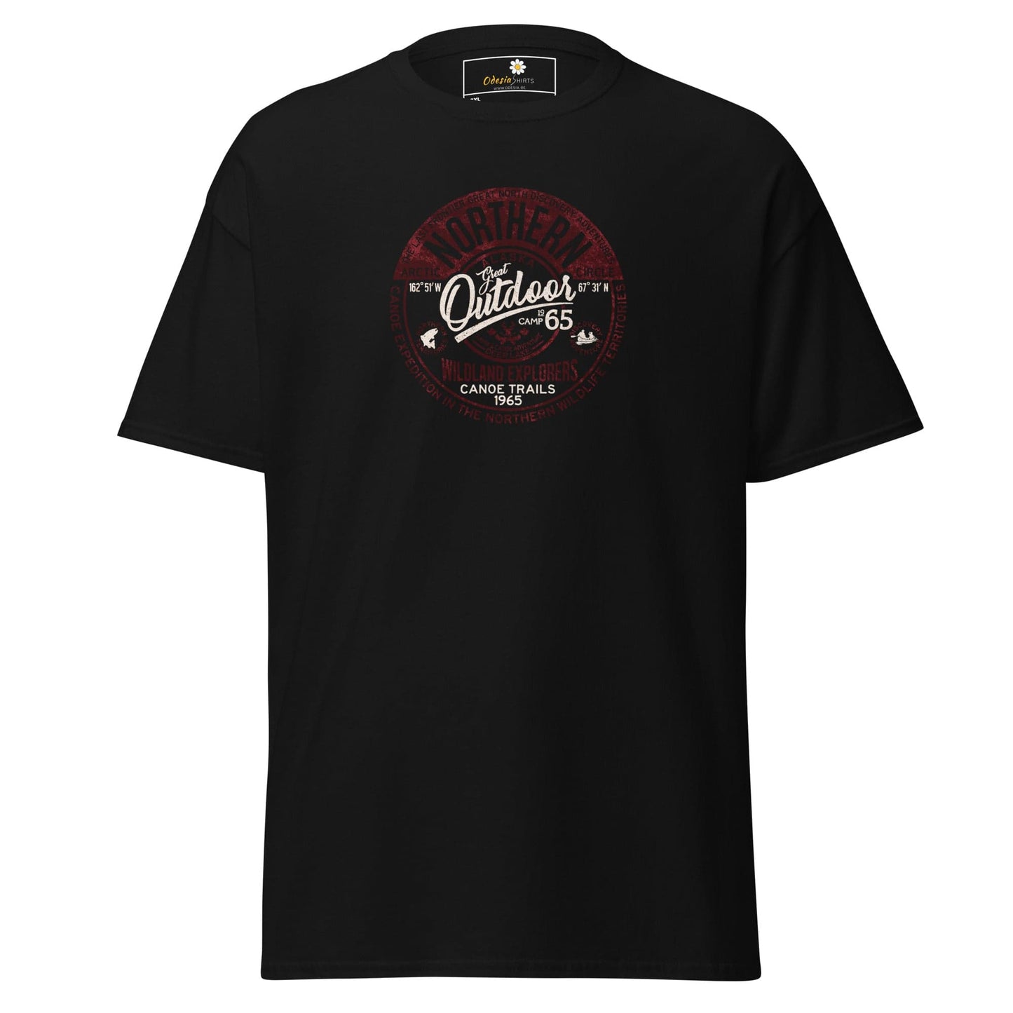 Black graphic tee.