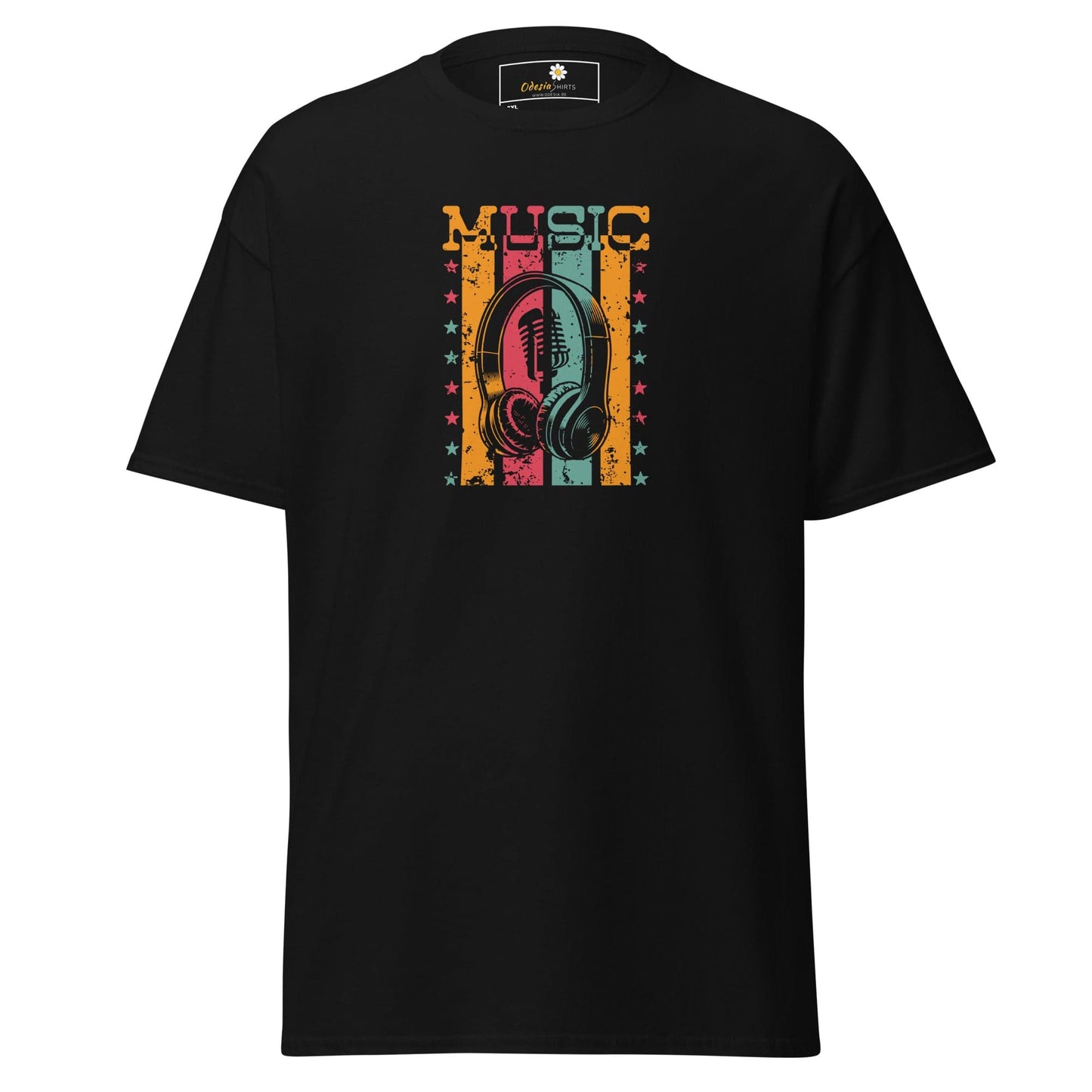 Black T-shirt with music graphic for Men and Women in sizes 2XL to 5XL