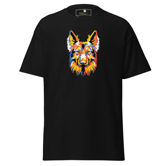 Black T-shirt with colorful dog graphic for Men and Women in sizes 2XL to 5XL