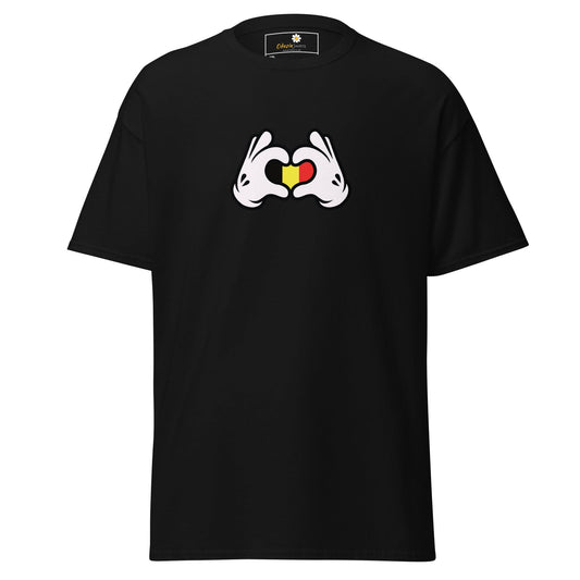 Black t-shirt with heart-shaped hands.