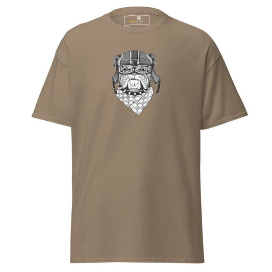 Khaki T-shirt with bulldog graphic for men and women in 2XL to 5XL sizes