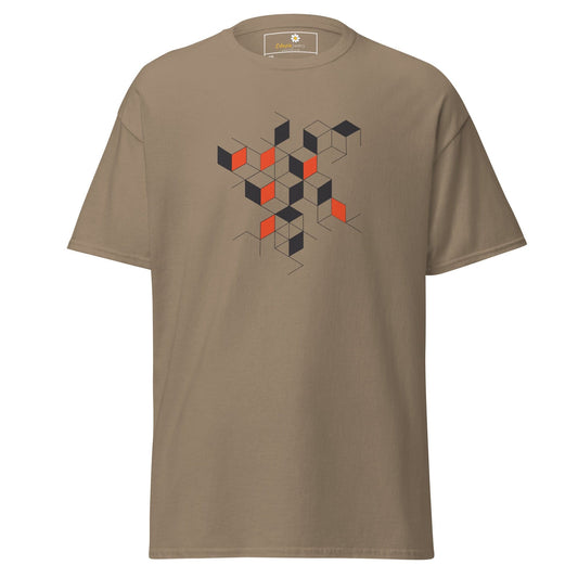 Khaki T-shirt with geometric cube design for Men and Women in 2XL to 5XL sizes