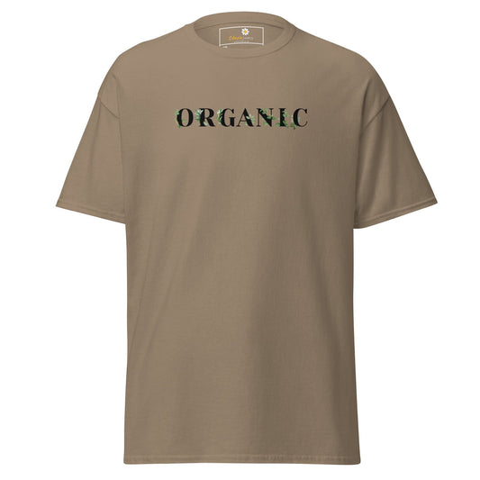 Khaki T-shirt featuring ORGANIC text from T-SHIRT DESIGN TEE for Men and Women