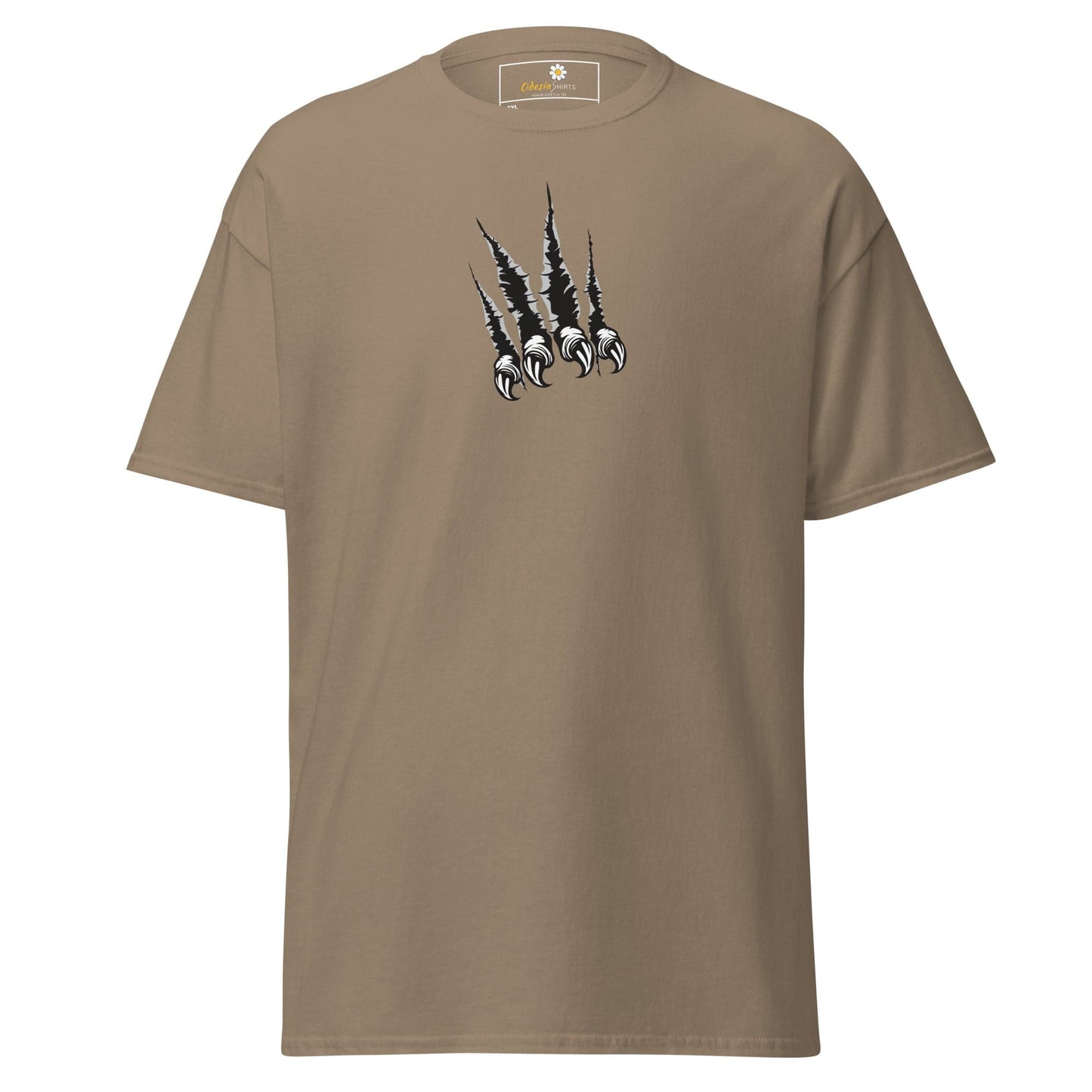 Khaki T-shirt with claw mark graphic, men’s and women’s sizes 2XL to 5XL