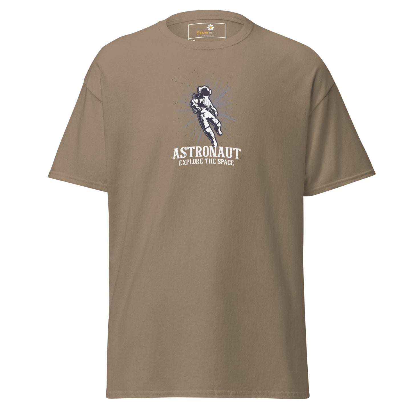 Khaki T-shirt with astronaut graphic from T-SHIRT DESIGN TEE for men and women in 2XL to 5XL