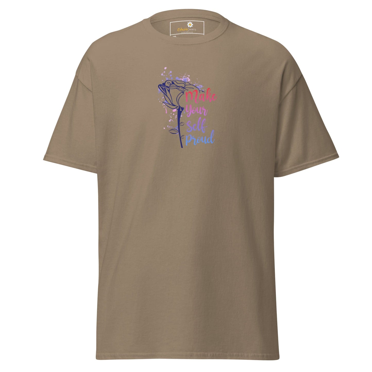 Khaki T-shirt with rose design for men and women in 2XL to 5XL sizes