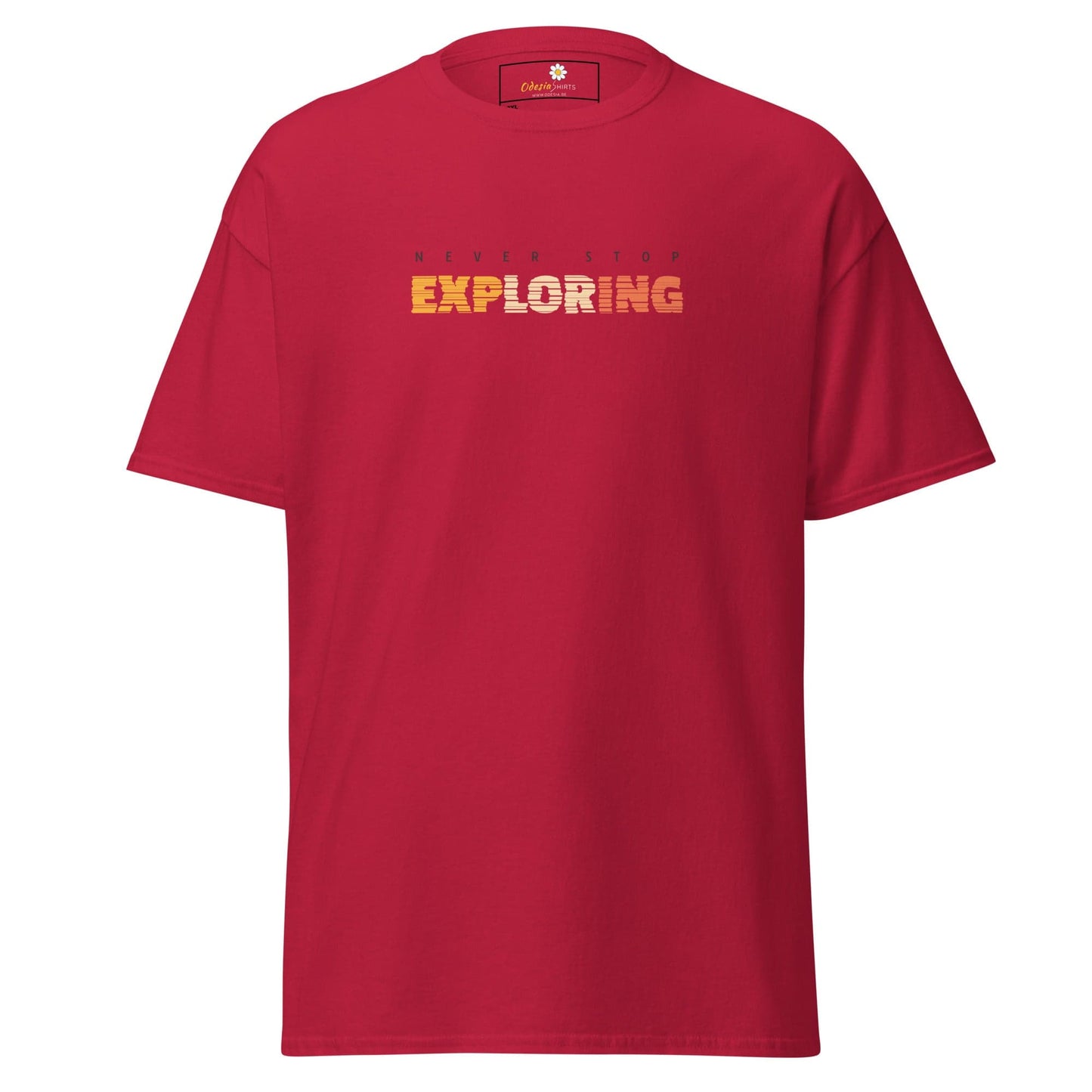 Red T-shirt with Exploring text from T-SHIRT DESIGN TEE for Men and Women in 2XL to 5XL