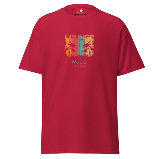 Red T-shirt with tropical lounge music design for Men and Women in 2XL to 5XL sizes
