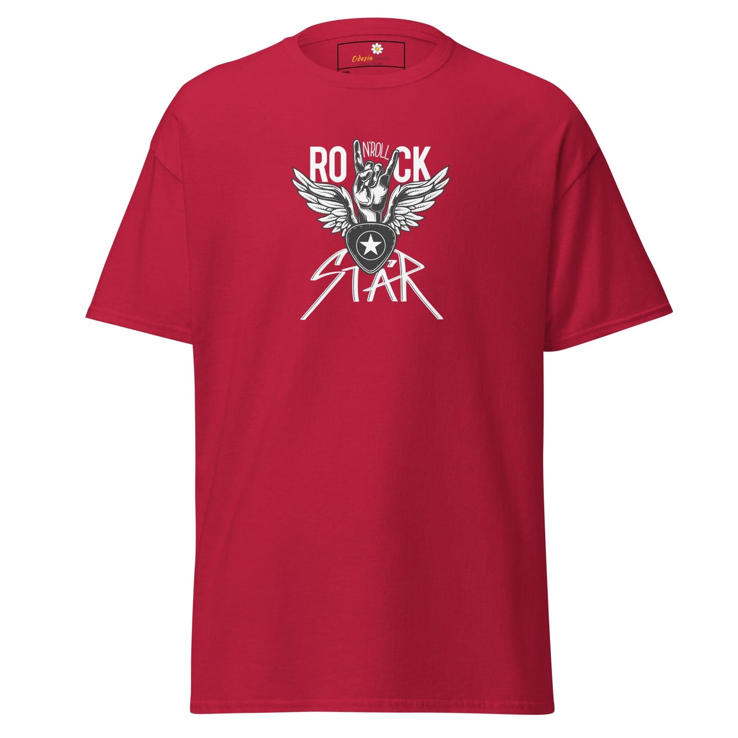 Red T-shirt with rock star graphic available in MEN and WOMEN sizes 2XL to 5XL