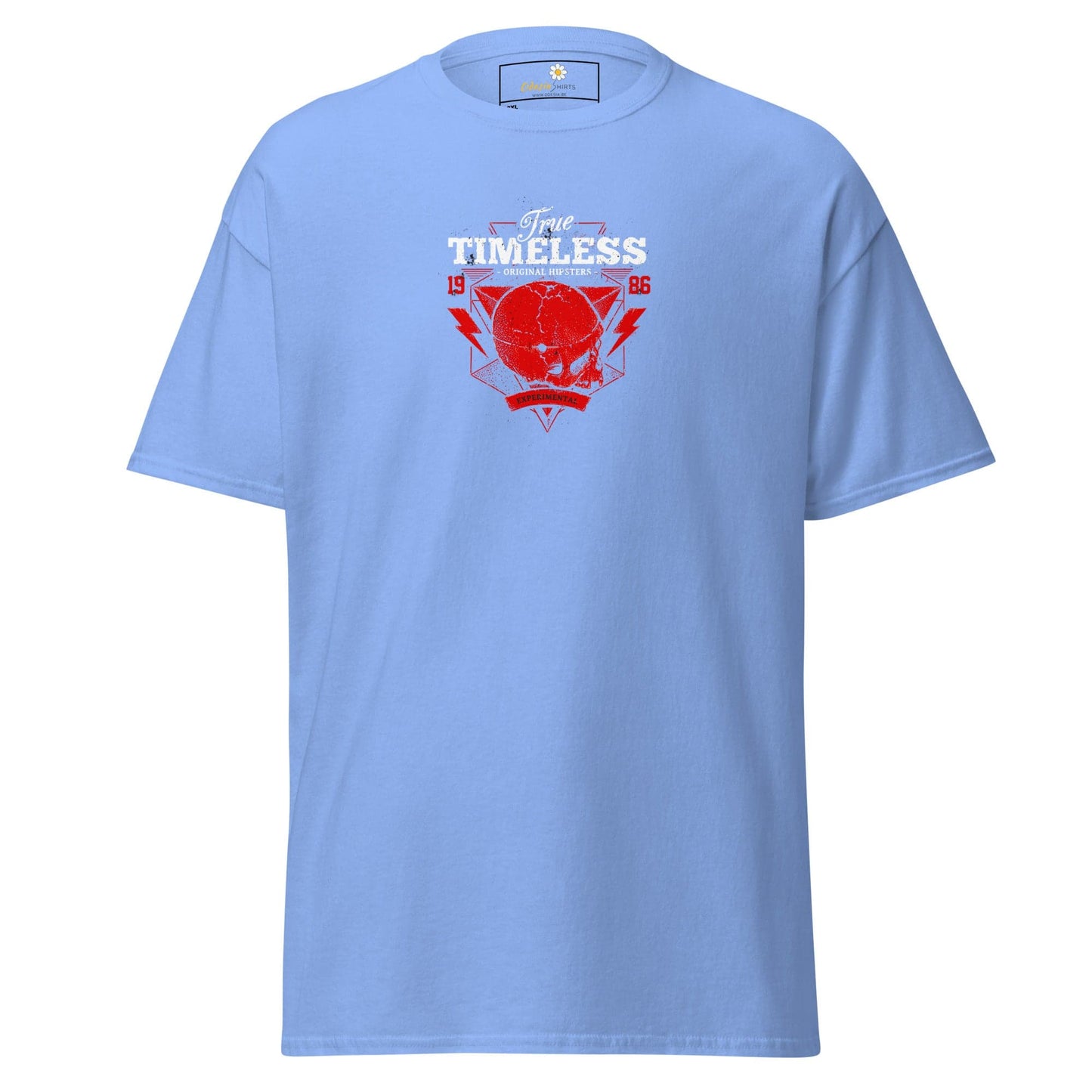 Light blue T-shirt with graphic design for men and women, available in sizes 2XL to 5XL