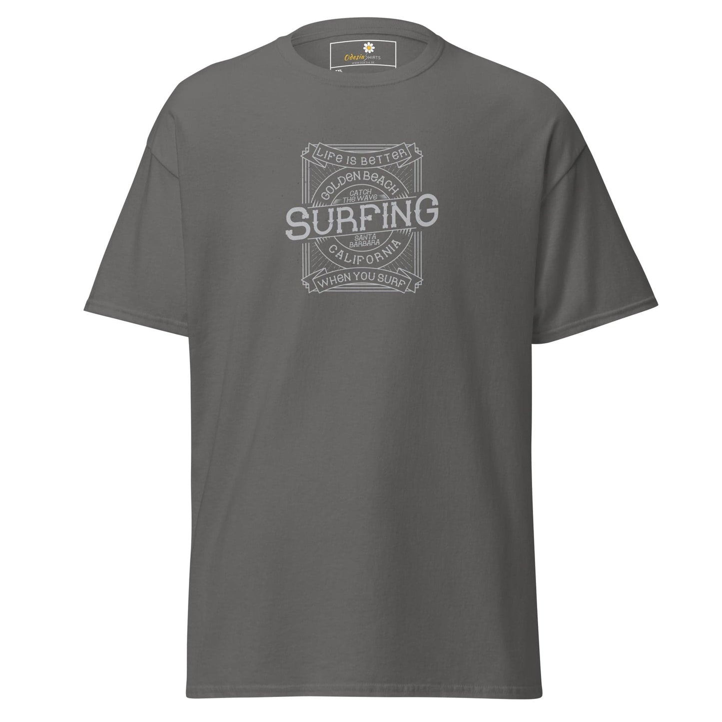 Gray T-shirt with surfing graphic for men and women in 2XL to 5XL sizes