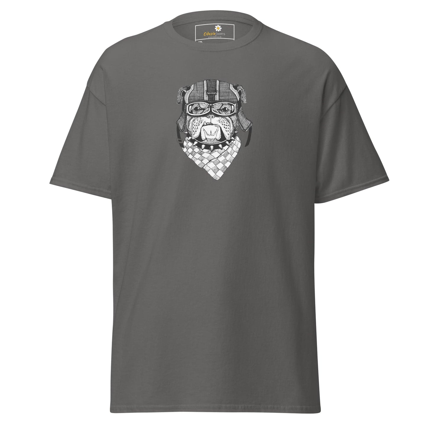 Gray T-shirt with bulldog aviator graphic for men and women in 2XL to 5XL sizes