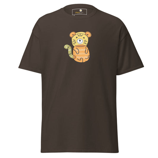 Brown T-Shirt with Cartoon Tiger Design for Men and Women in Sizes 2XL to 5XL