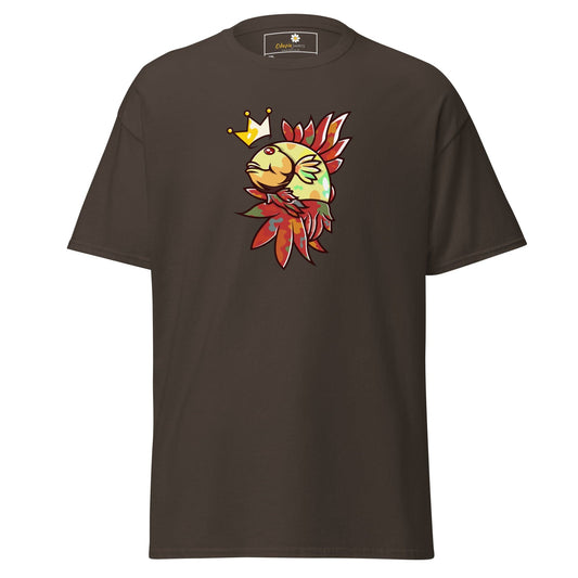 Brown T-shirt with fish graphic from T-SHIRT DESIGN TEE for Men and Women in 2XL to 5XL