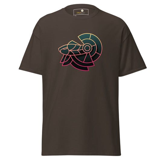 Brown T-shirt with stylized Ram design, available in 2XL to 5XL sizes for men and women