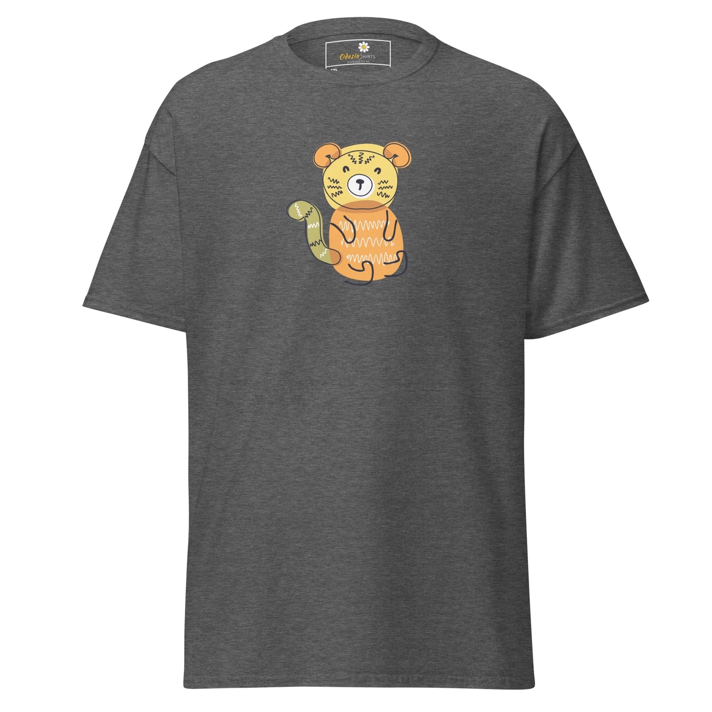 Gray T-shirt with cartoon tiger graphic for Men and Women in 2XL to 5XL sizes