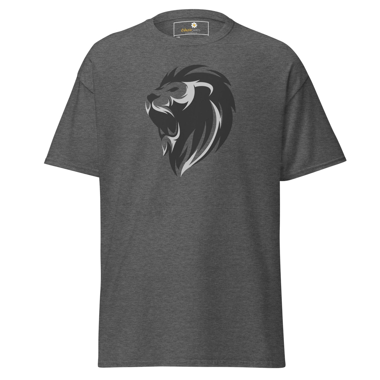 Gray T-shirt with lion graphic from T-SHIRT DESIGN TEE for MEN and WOMEN, sizes 2XL to 5XL