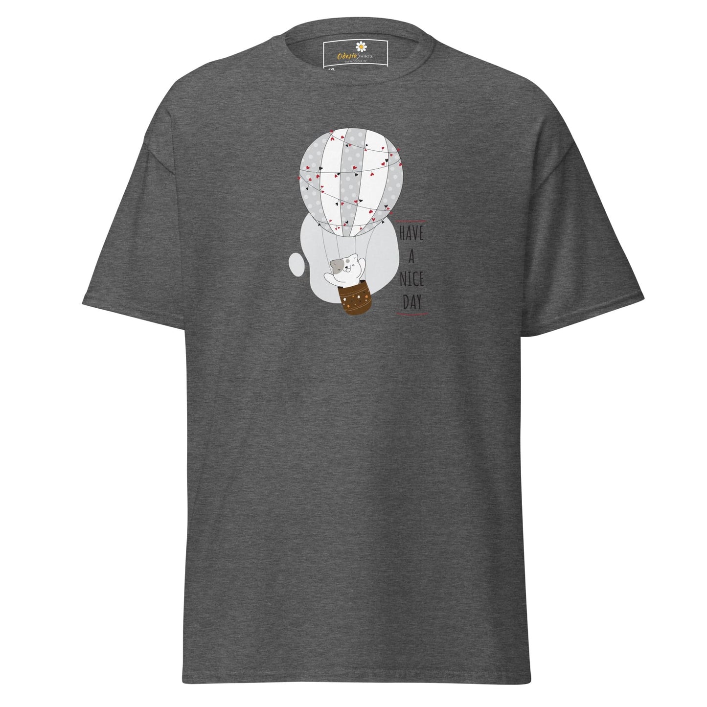 Gray T-shirt with cartoon balloon graphic for men and women in plus sizes 2XL to 5XL