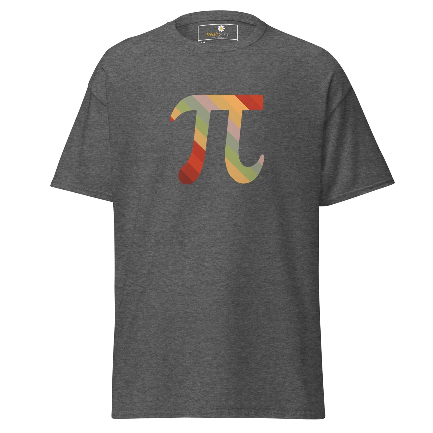 Gray T-shirt with colorful Pi symbol, ideal for men and women sizes 2XL to 5XL