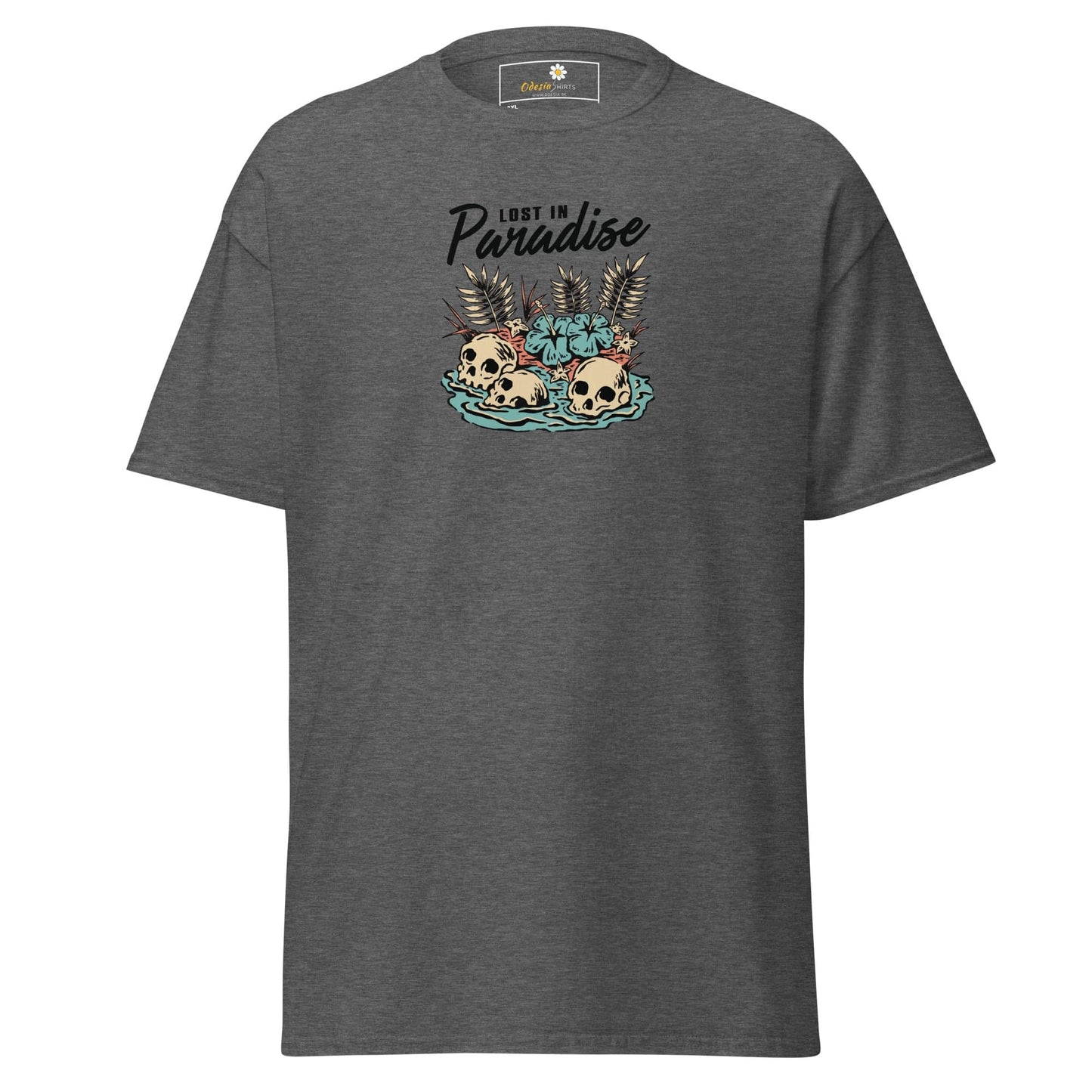 Gray T-shirt with skull graphic from T-SHIRT DESIGN TEE for Men and Women in 2XL to 5XL