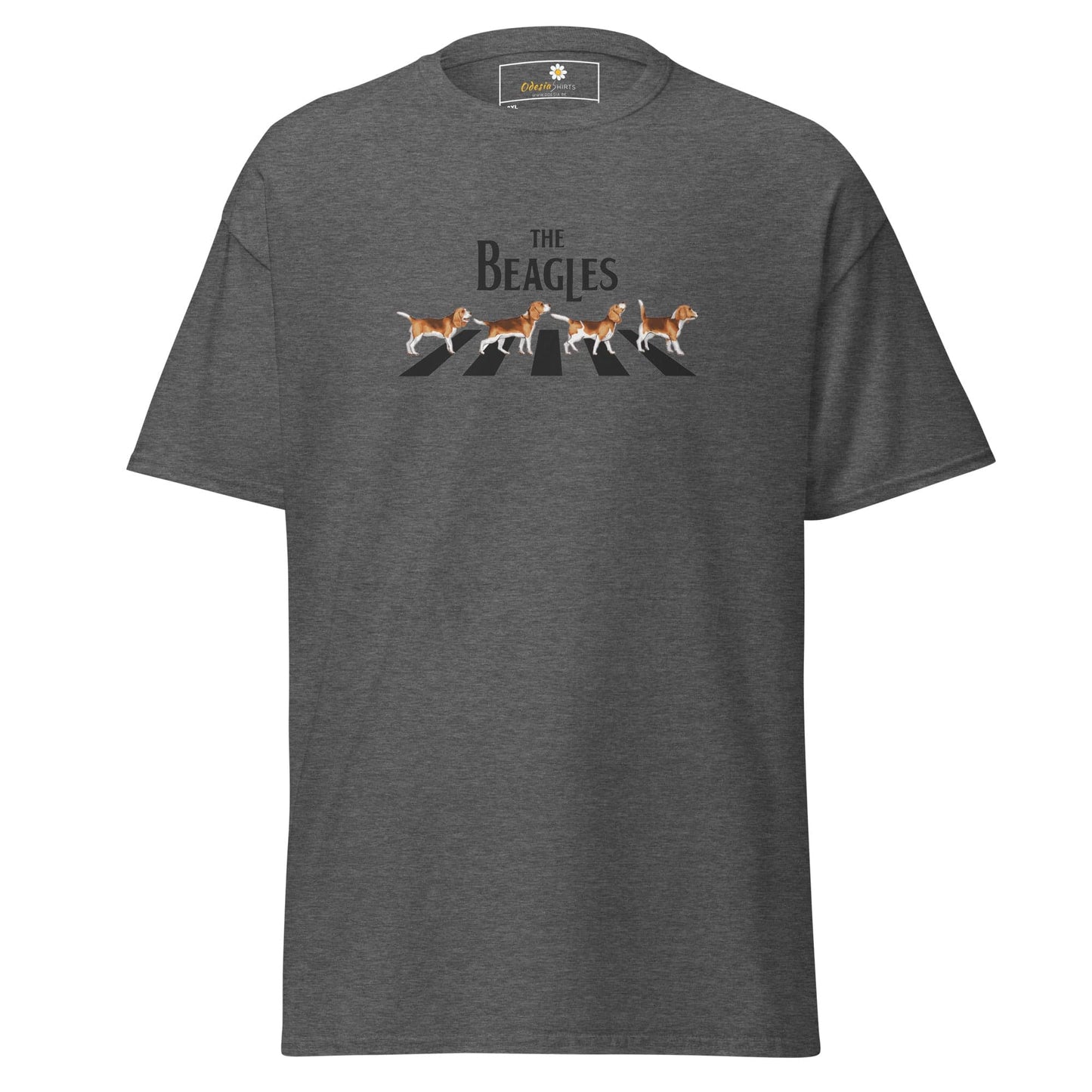 Gray t-shirt with ’The Beagles’ graphic.