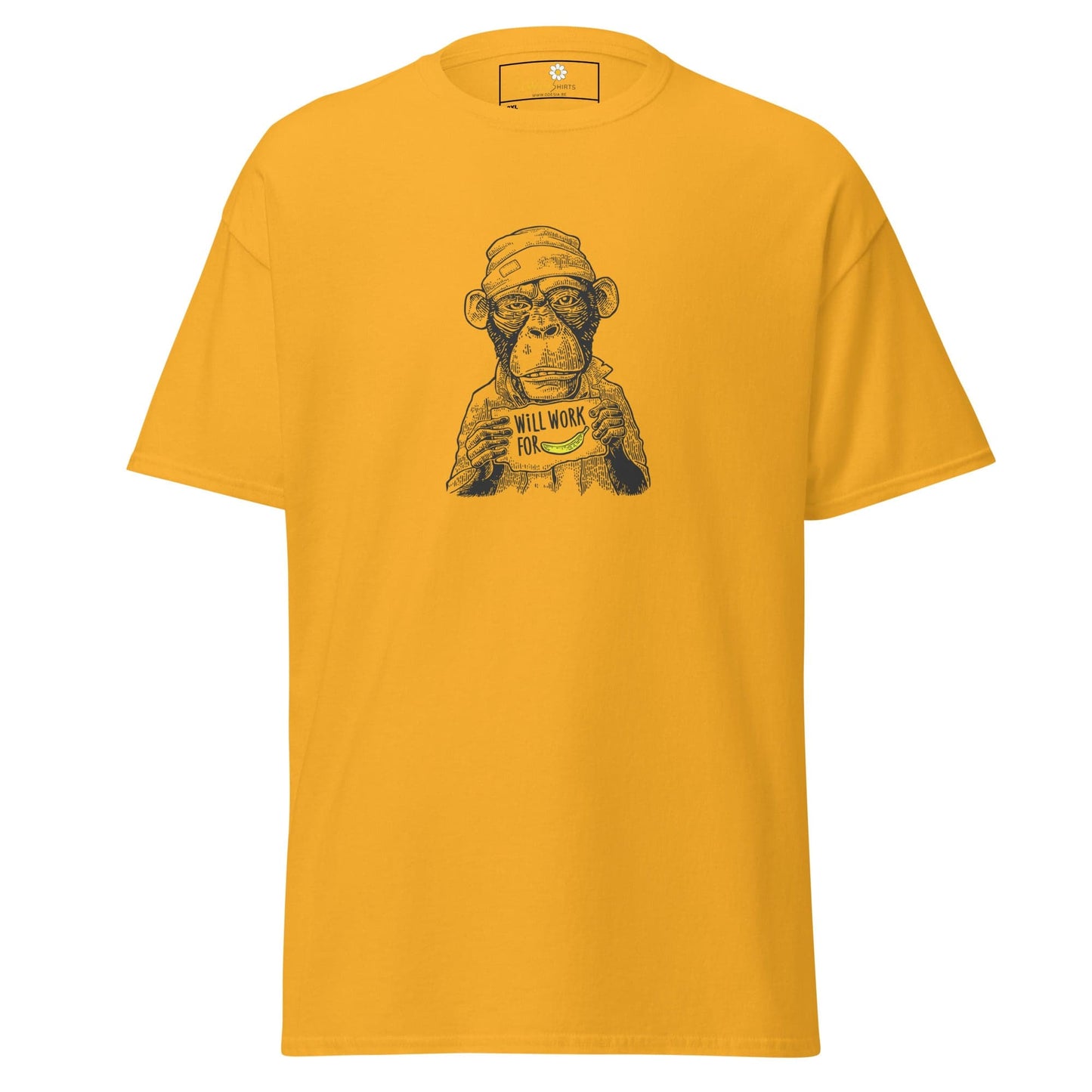 Yellow T-shirt with a monkey graphic from T-SHIRT DESIGN TEE for Men and Women