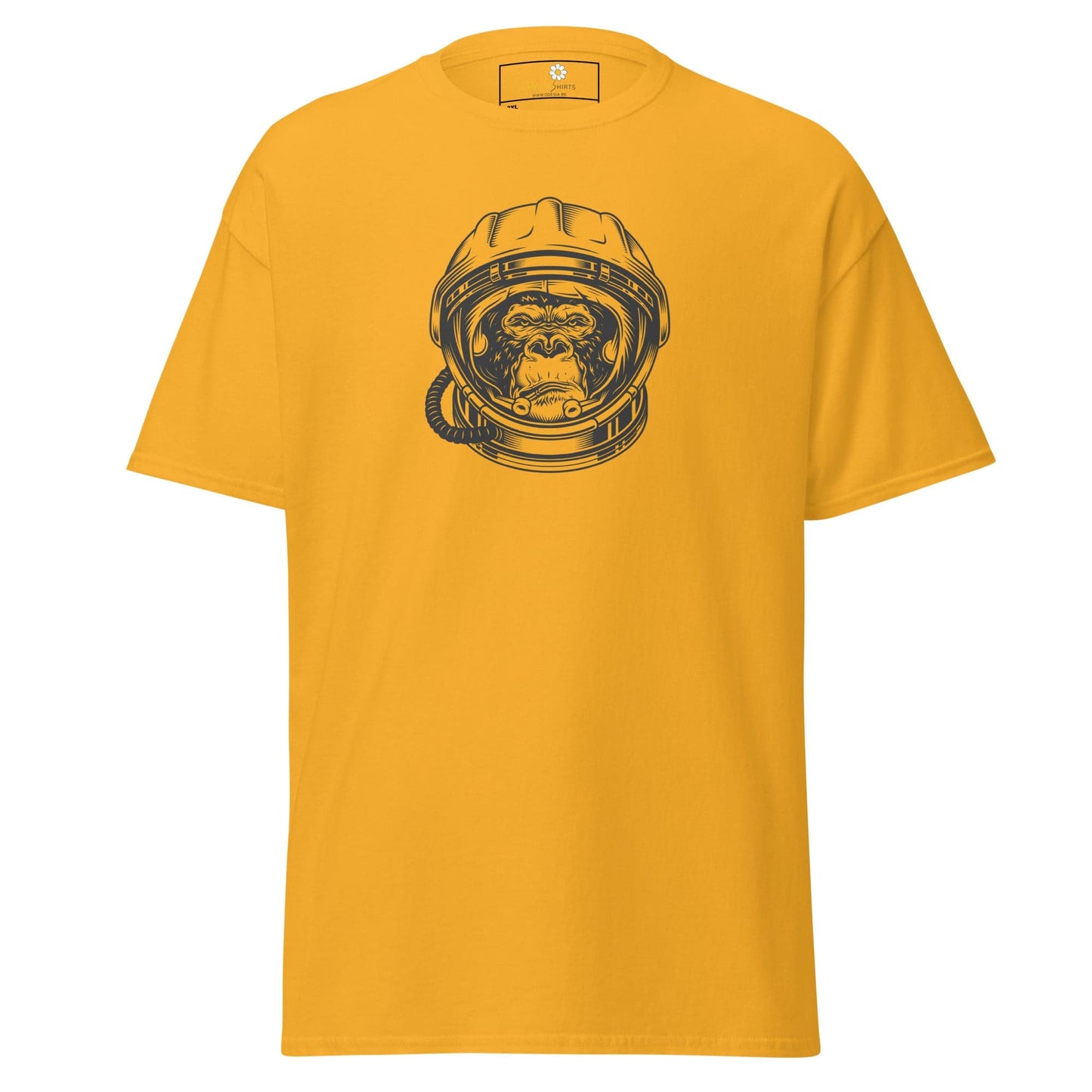 Yellow T-shirt with astronaut monkey graphic for men and women in size 2XL to 5XL