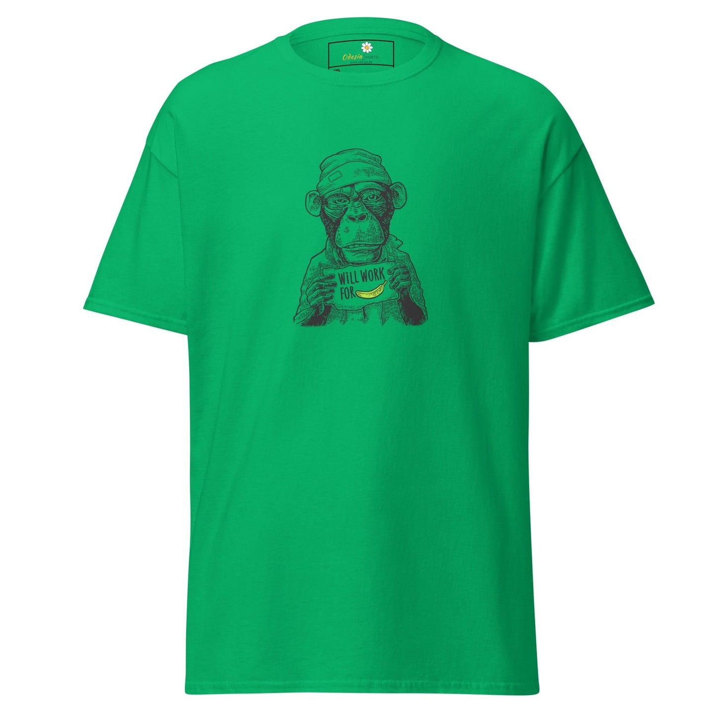 Green T-shirt with monkey graphic for men and women, available in 2XL to 5XL sizes