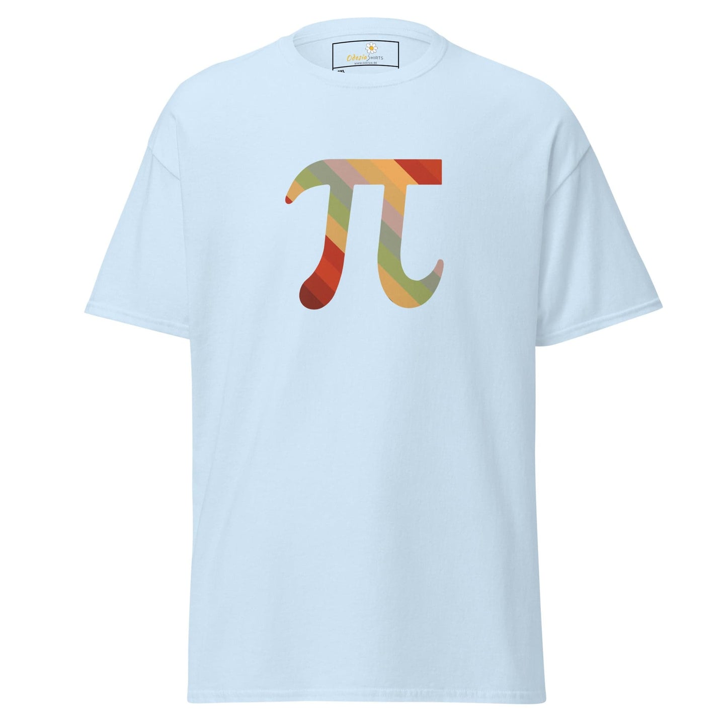 Light blue men’s and women’s T-shirt featuring pi symbol design in 2XL to 5XL sizes