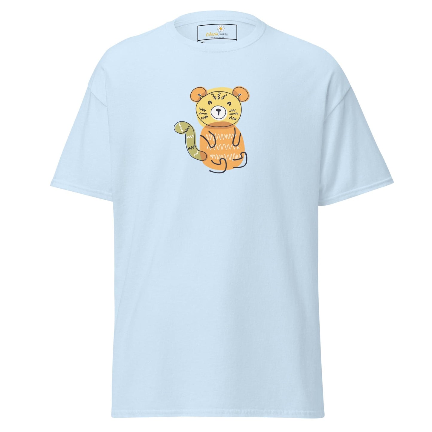 Light blue T-shirt with cartoon tiger design for Men and Women, available in 2XL to 5XL