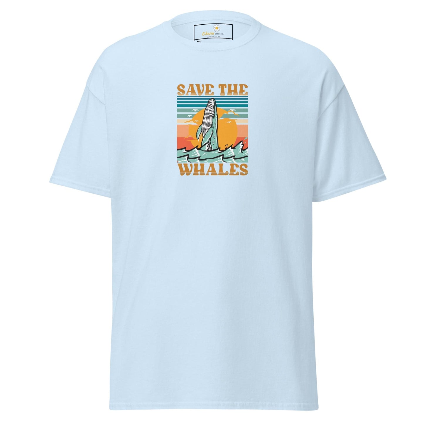 Light blue T-shirt with whale graphic from T-SHIRT DESIGN TEE for Men and Women in 2XL to 5XL