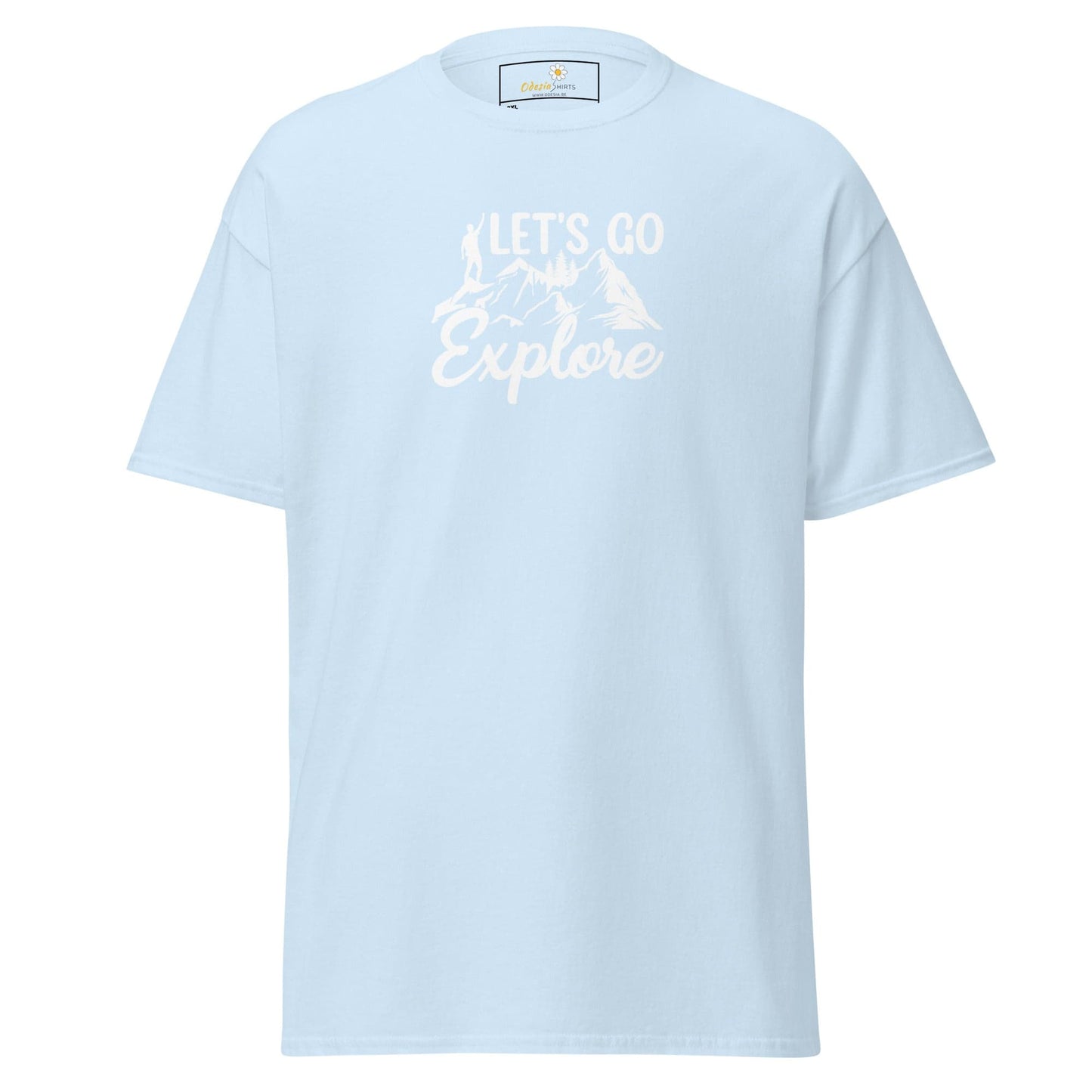 Light blue men’s and women’s T-Shirt Design Tee available in 2XL to 5XL sizes