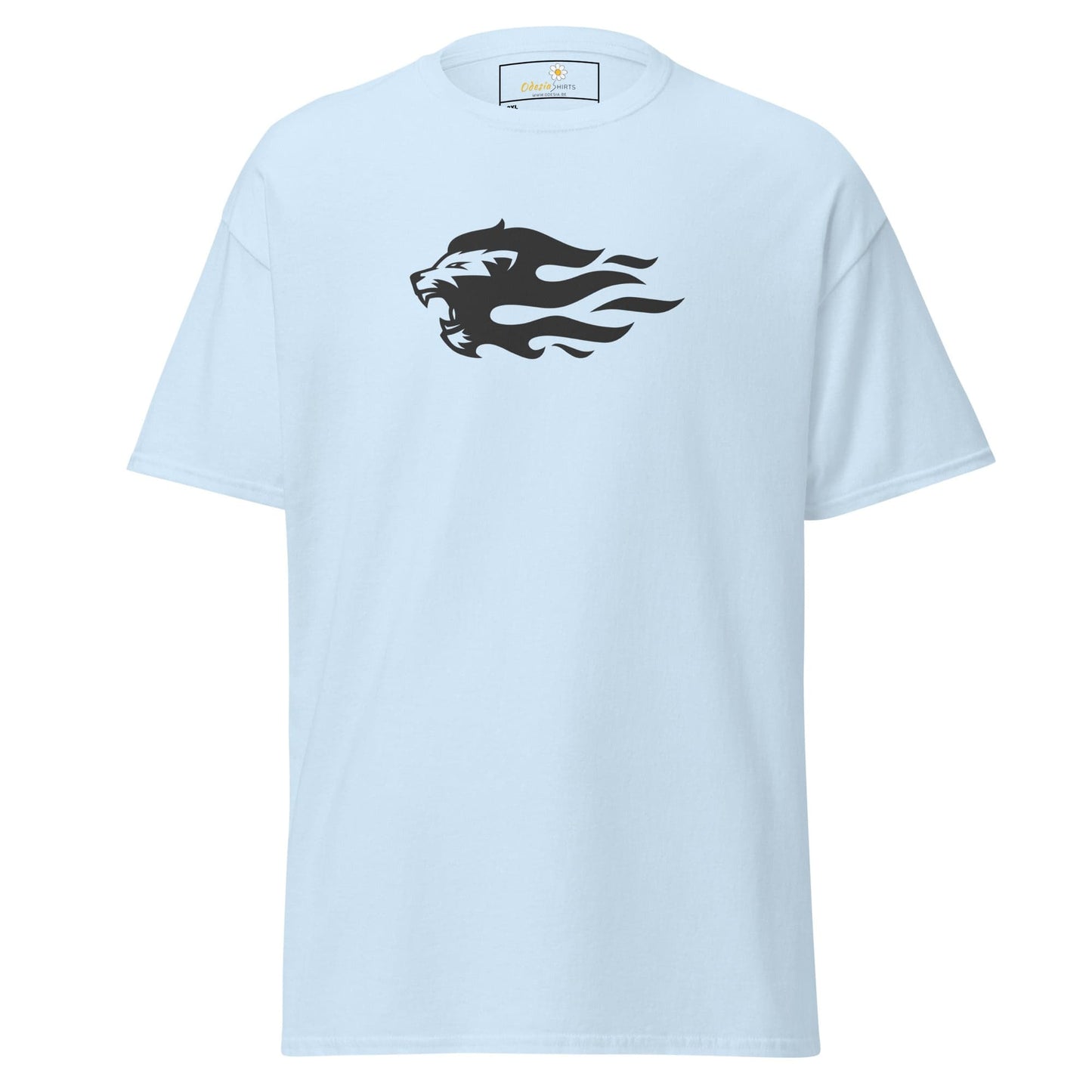 Light blue T-shirt with lion graphic available in 2XL to 5XL for men and women